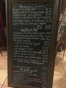 menu ardoise du bistrot